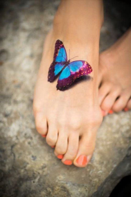 Right foot 3D Butterfly Tattoo