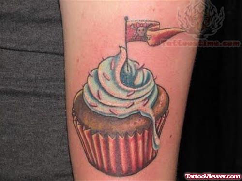 Cupcake And Flag Tattoo