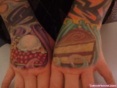 Cake & Pie Tattoo On Hands