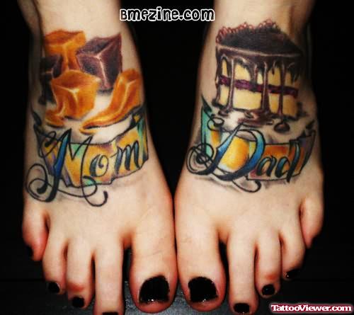 Mom Cake Tattoo On Feet