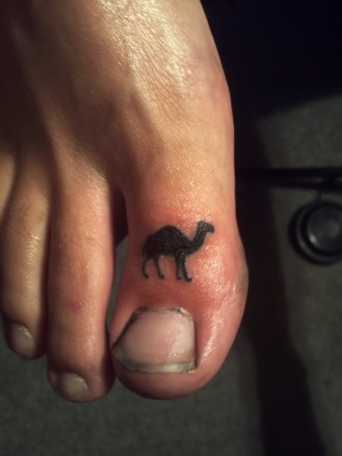 Right Toe Tiny Black Camel Tattoo