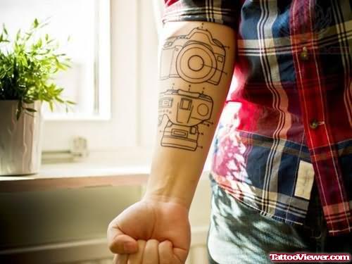 Camera Tattoo On Right Arm