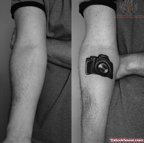 Black Camera Tattoo On Arm