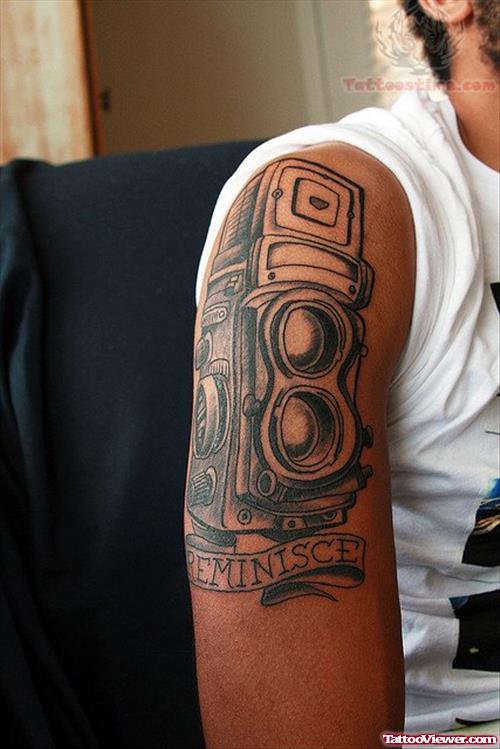 Camera Tattoo On Half Sleeve