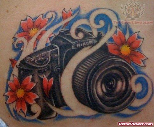 Camera And Flower Tattoo