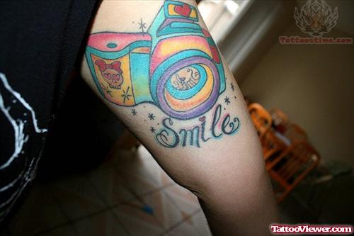 Colorful Camera Smile Tattoo