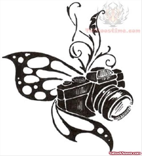 Butterfly Camera Tattoo Design