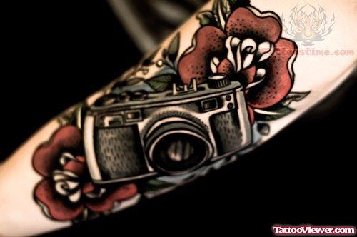 Color Flowers And Camera Tattoo