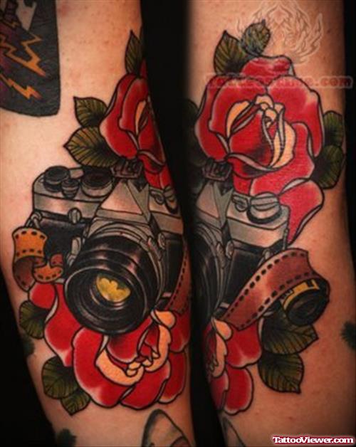 Red Rose And Camera Tattoo