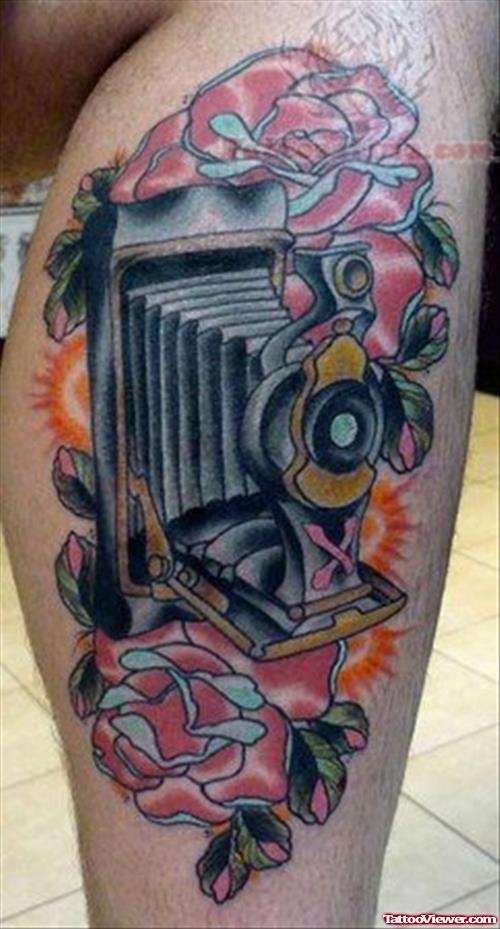 Flowers And old Camera Tattoo