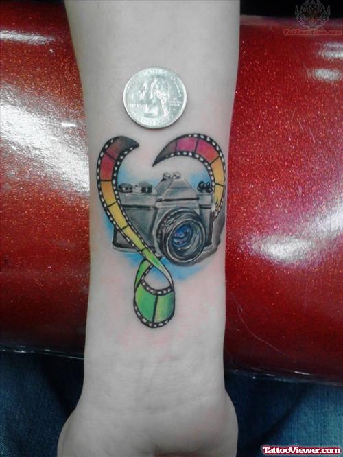 Color Film And Camera Tattoo On Wrist