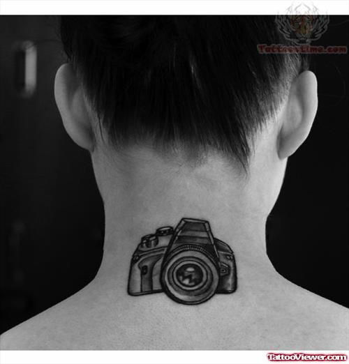Camera Tattoo On Back Neck