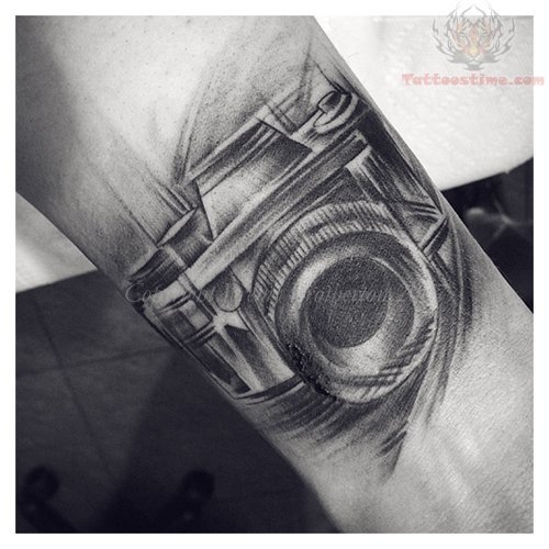 Black And White Camera Tattoo On Wrist