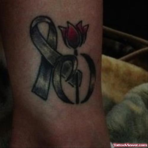 Red Flower And Cancer Tattoo