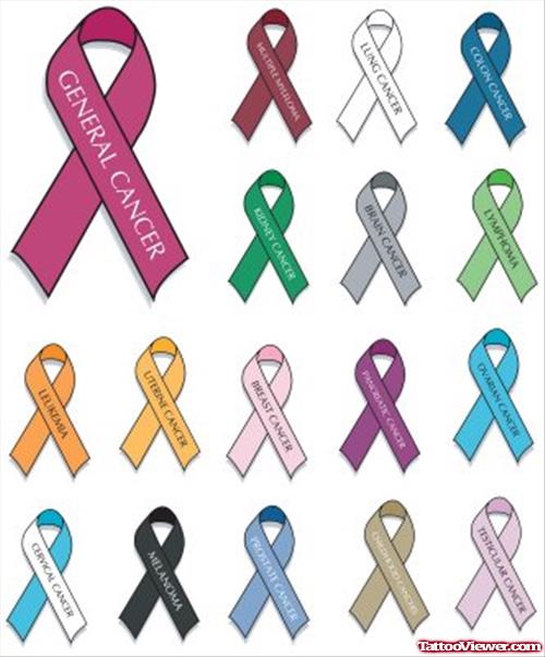 Latest Colored Ribbons Cancer Tattoos Designs