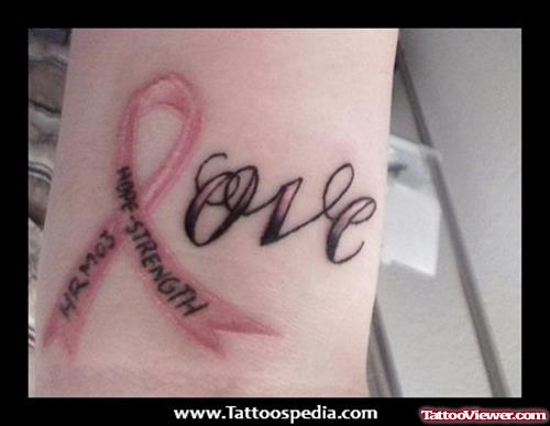 Love Ribbon Breast Cancer Tattoo
