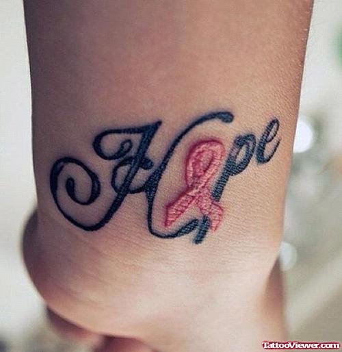 Hope Ribbon Cancer Tattoo On Wrist