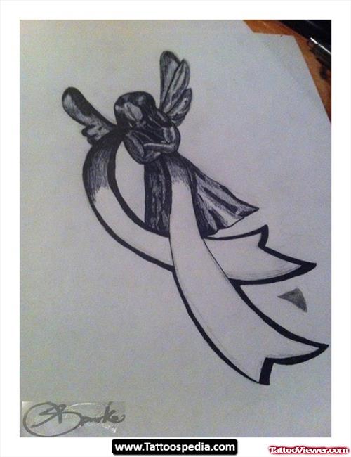 Fairy And Ribbon Cancer Tattoo Design