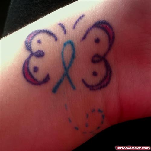 Butterfly Ribbon Cancer Tattoo On Wrist