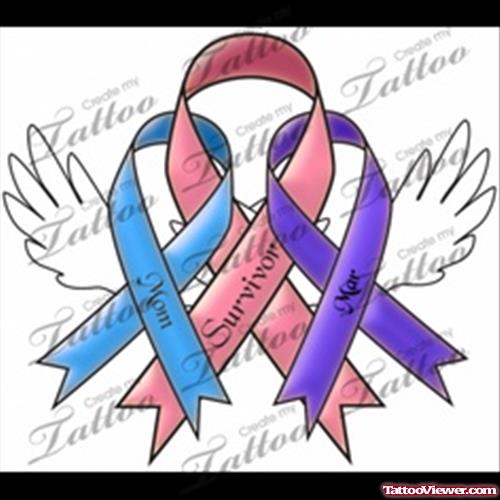 Winged Ribbons Cancer Tattoos Design