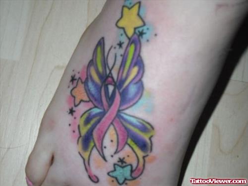 Stars Colon Cancer Tattoo On Foot