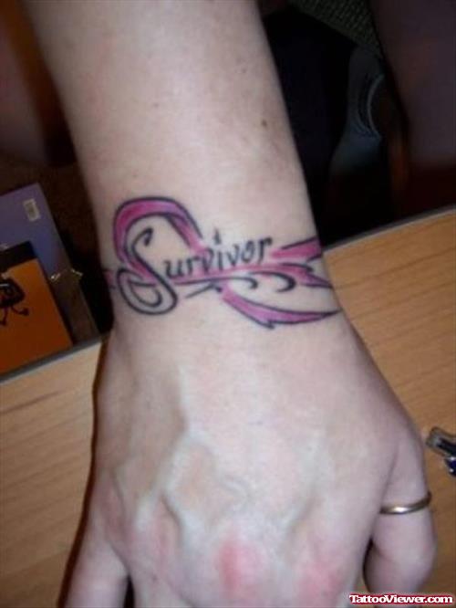 Survivor Pink Ribbon Cancer Tattoo On Wrist
