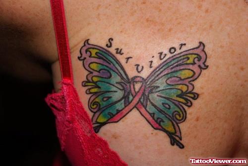 Survivor Cancer Butterfly Ribbon Tattoo