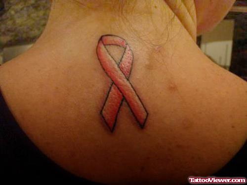Ribbon Breast Cancer Tattoo On Upperback