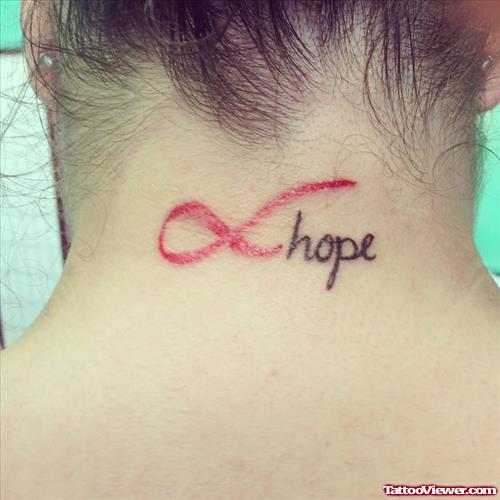 Ribbon Hope Breast Cancer Tattoo On Nape