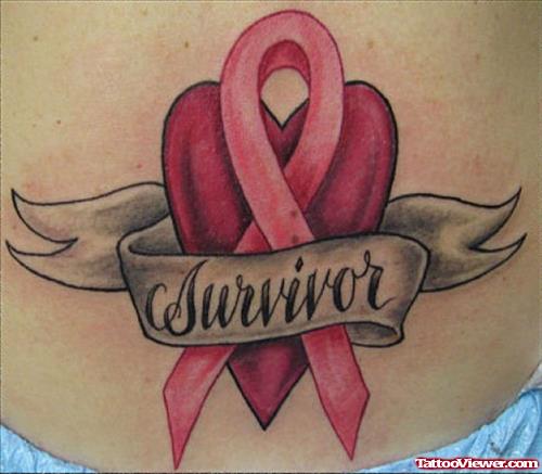Grey Ink Survivor Banner Colon Cancer Tattoo