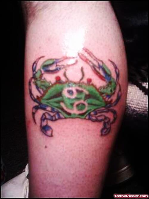 Green Ink Crab Cancer Tattoo