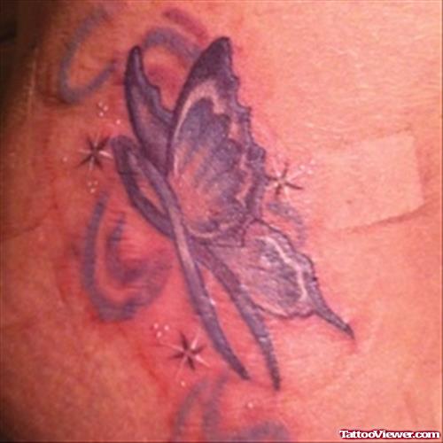 Butterfly With Ribbon Cancer Tattoo