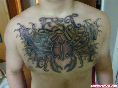 Zodiac Cancer Tattoo On Man Chest