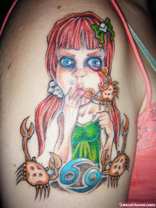 Weed Fairy Colored Cancer Zodiac Tattoos