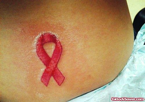 Red Ribbon Breast Cancer Tattoo