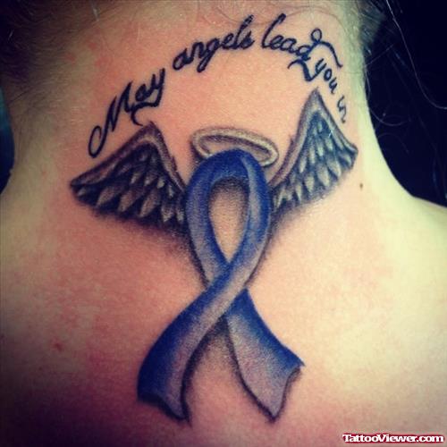 May Angels Lead You - Angel Winged Ribbon Cancer Tattoo