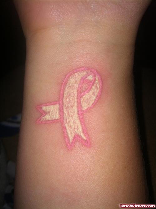 Awesome Pink Ribbon Cancer Tattoo On Wrist
