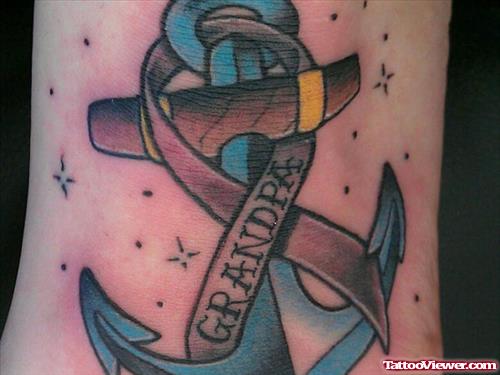 Anchor And Ribbon Cancer Tattoo