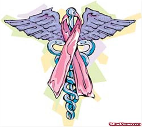 Winged Cross And Cancer Tattoo Design