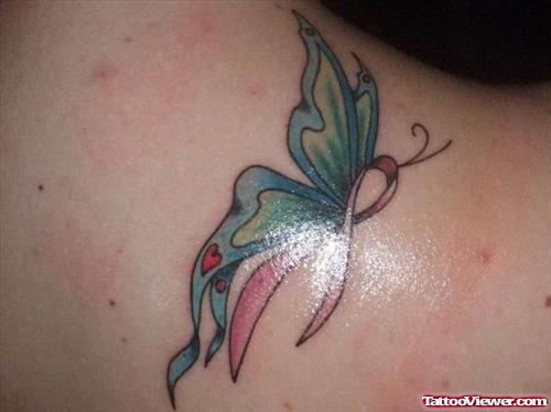 Butterfly Breast Cancer Tattoo On Back Shoulder