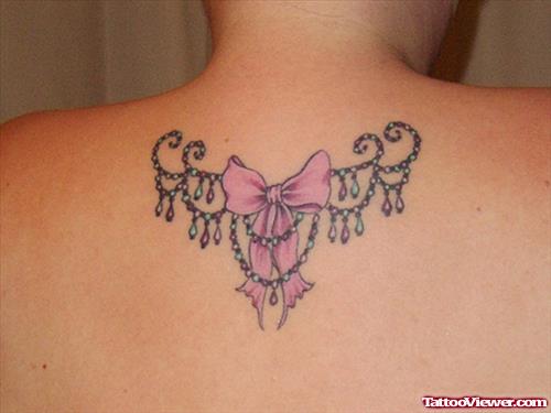 Upperback Pink Ribbon Breast Cancer Tattoo