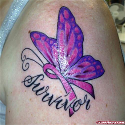 Survivor Cancer Tattoo On Left Shoulder