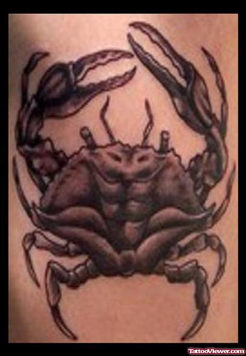 Grey Ink Crab Cancer Zodiac Tattoo