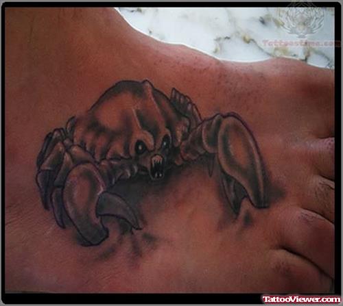Grey Ink Crab Cancer Tattoo on Foot