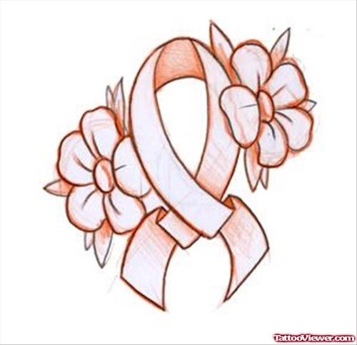 Flowers And Ribbon Cancer Tattoo Design