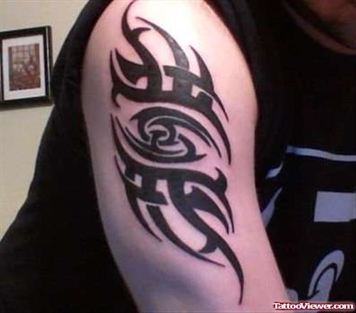 Black Tribal And Cancer Tattoo On Right Half Sleeve