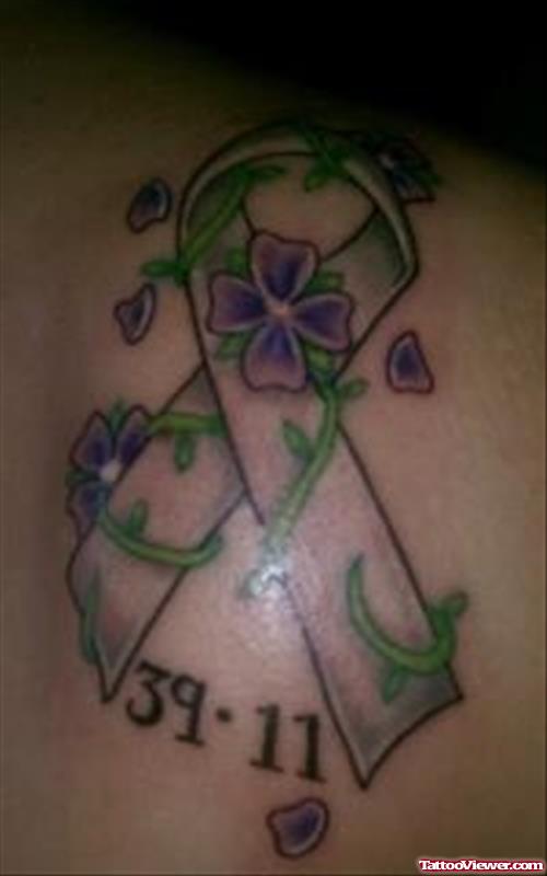 Awesome Memorial Ribbon Cancer Tattoo