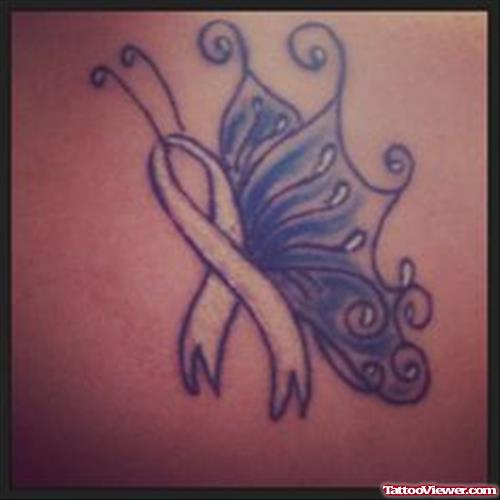 Amazing Butterfly Winged Ribbon Cancer Tattoo