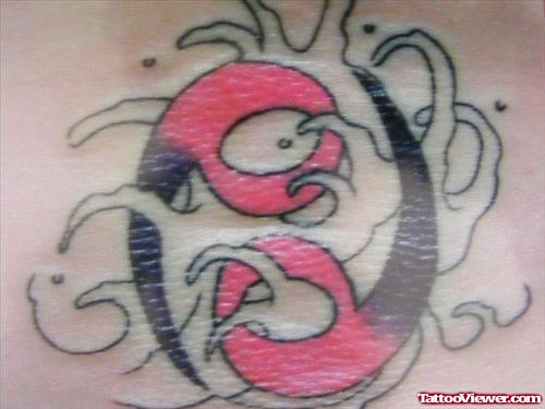Red And Black Ink Cancer Tattoo