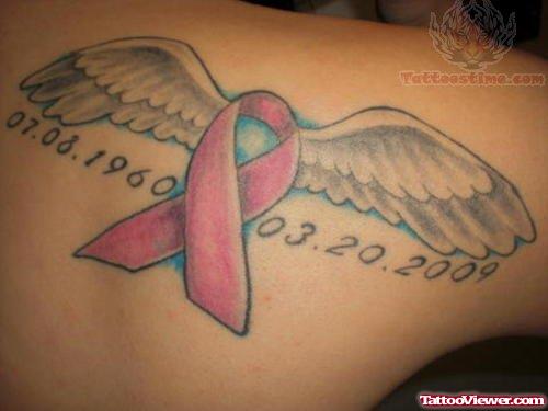 Memorial Winged Ribbon Cancer Symbol Tattoo